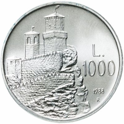 купить Сан-Марино 1000 лир 1988 Укрепления "Прима Торре (Крепость Гуайта)"
