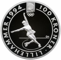 купить Норвегия 100 крон (krone) 1993 XVII Зимние олимпийские игры, Лиллехаммер 1994 - Фигурное катание