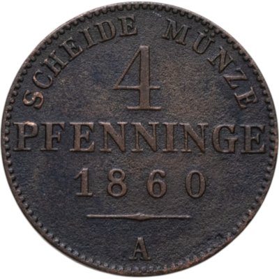 купить Пруссия 4 пфеннига (pfennige) 1860 A