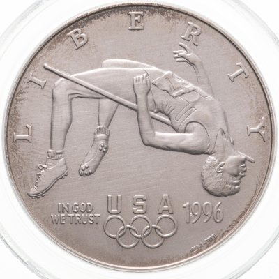 купить США 1 доллар (dollar) 1996 "XXVI летние Олимпийские Игры, Атланта 1996 - Прыжки в высоту", знак монетного двора: "P" - Филадельфия, в слабе PCGS UNC details