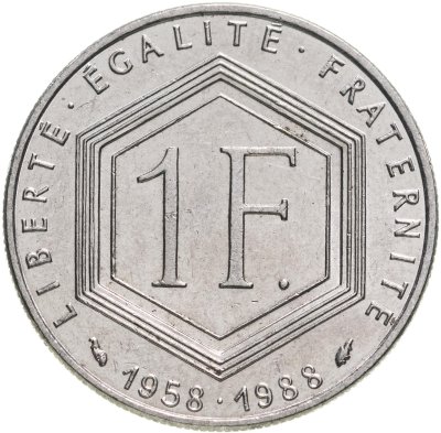 купить Франция 1 франк 1988 "30 лет Пятой Республике"