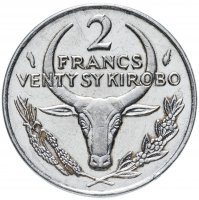 Купить Мадагаскар 2 франка (francs) 1977