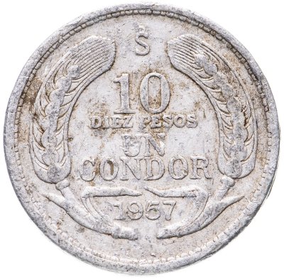 купить Чили 10 песо (pesos) 1957
