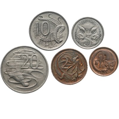 купить Австралия, набор из 5 монет 1966-2019 (1, 2, 5, 10 и 20 центов)