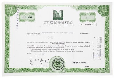купить Акция США METEX CORPORATION ., 1973 г.