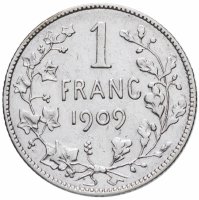 Купить Бельгия 1 франк (franc) 1909 Надпись на французском - 'DES BELGES'