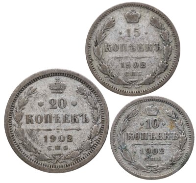 купить Набор 10, 15 и 20 копеек 1902