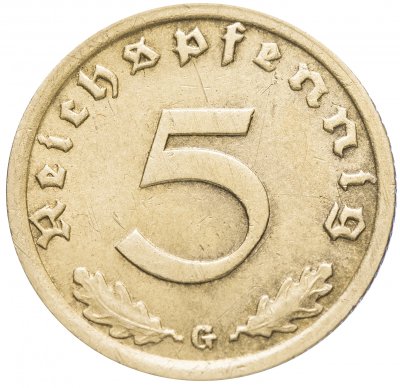 купить Фашистская Германия (Третий Рейх) 5 рейх пфеннигов 1939 "G"
