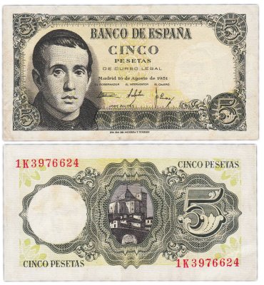 купить Испания 5 песет 1951 Pick 140