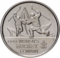 Купить Канада 25 центов (cents) 2009 "Победа женской сборной по хоккею на олимпиаде Солт-Лейк-Сити 2002"