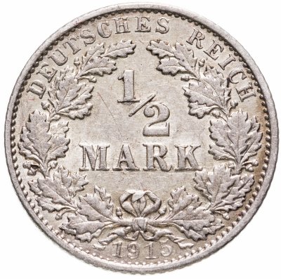 купить Германия 1/2 марки (mark) 1915 G знак монетного двора: "G" - Карлсруэ