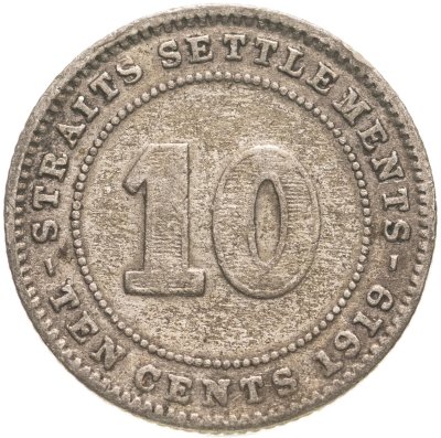 купить Стрейтс Сетлментс 10 центов (cents) 1919