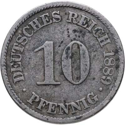 купить Германия 10 пфеннигов (pfennig) 1889 знак монетного двора: "F" - Штутгарт