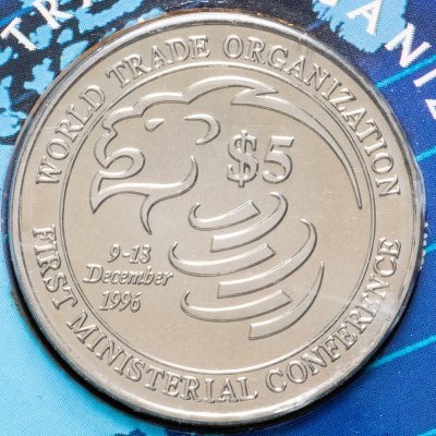 купить Сингапур 5 долларов 1996 "Всемирная торговая организация - Международная конференция" в буклете