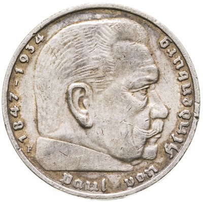 купить Германия 5 рейхсмарок (reichsmark) 1936 Гинденбург Третий рейх, без свастики