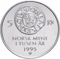 купить Норвегия 5 крон 1995 "1000 лет чеканке монет Норвегии"