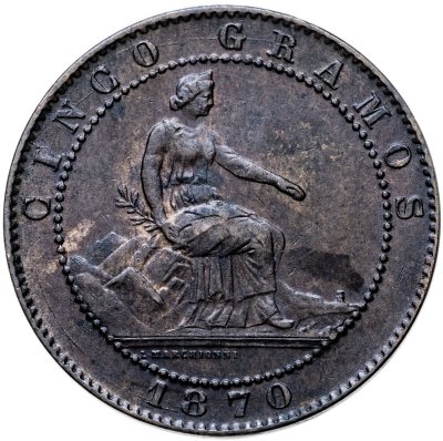 купить Испания 5 сентимо (centimos) 1870