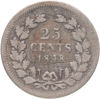 купить Нидерланды 25 центов (cents) 1848 Точка после даты