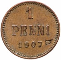Купить 1 пенни (penny) 1907, монета для Финляндии