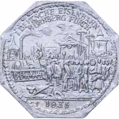купить Германия (Нюрнберг) нотгельд 20 пфеннигов 1921 "Немецкая железная дорога Нюрнберг-Фюрт 1835" трамвайный жетон