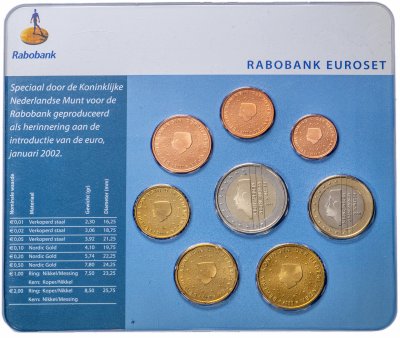 купить Нидерланды, специальный годовой набор евро для Rabobank из 8 монет 2000 года в блистере