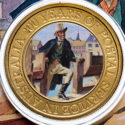 купить Австралия 1 доллар 2009 "200 лет Почте Австралии" в конверте, с маркой