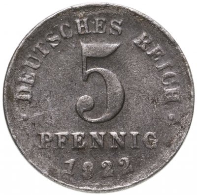 купить Германия (Веймарская республика) 5 пфеннигов (pfennig) 1922 D