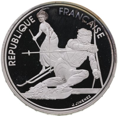 купить Франция 100 франков (francs) 1990 "XVI зимние Олимпийские Игры, Альбервиль 1992 - Слалом"