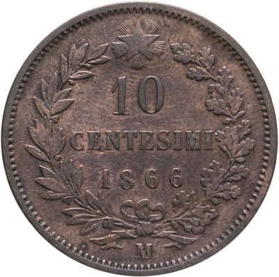 купить Италия 10 чентезимо (centesimi) 1866 M знак монетного двора: "M" - Милан