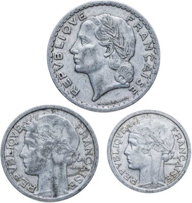 купить Франция 5 2 1 франк 1944-1948 набор из 3-х монет