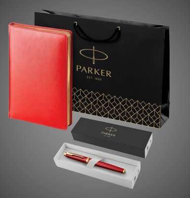 купить Подарочный набор: Ручка перьевая Parker IM Premium F318 Red GT, цвет чернил синий и красный недатированный ежедневник с золотым срезом, Металлы: латунь, сталь, 2026 г.