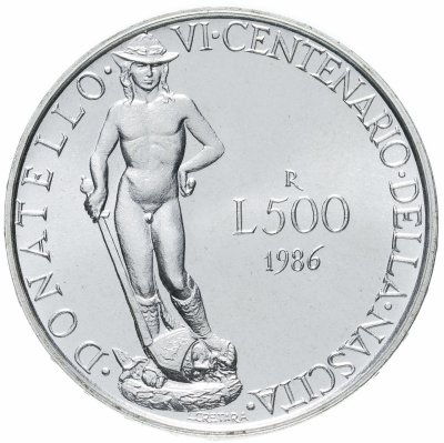 купить Италия 500 лир 1986 "600 лет со дня рождения Донателло"