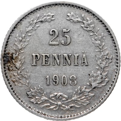 купить 25 пенни 1908 L, монета для Финляндии