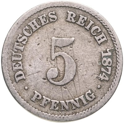 купить Германская Империя 5 пфеннигов (pfennig) 1874 "A" - Берлин