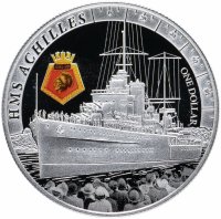 Купить Новая Зеландия 1 доллар 2014 "Rорабль HMS Achilles" в футляре с сертификатом