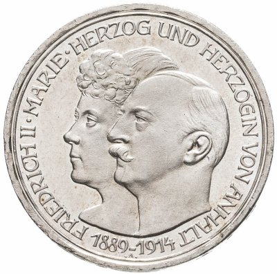 купить Германия (Империя) 3 марки (mark) 1914 25 лет свадьбе Фридриха II и Марии Баденской Анхальт-Дессау