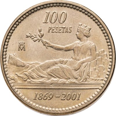 купить Испания 100 песет (pesetas) 2001 "132 года песете - последний выпуск перед введением евро"