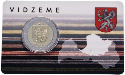 купить Латвия 2 евро 2016 "Исторические области Латвии: Видземе" на монетной карточке (блистере)