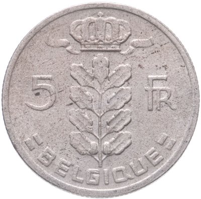 купить Бельгия 5 франков (franc) 1967 (Надпись на французском - 'BELGIQUE')