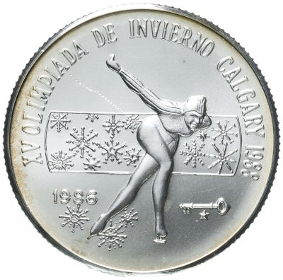 купить Куба 5 песо (pesos) 1986 "XV зимние Олимпийские игры, Калгари 1986 - Конькобежный спорт"