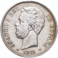 купить Испания 5 песет (pesetas) 1871