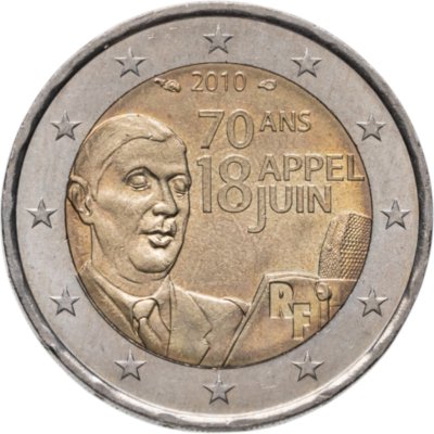 купить Франция 2 евро 2010 "70 лет воззванию Шарля де Голля "Ко всем французам" 18 июня 1940 года"