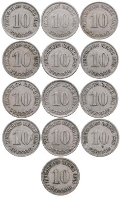 купить Германия набор из 13 монет 10 пфеннигов (pfennig) 1898-1915