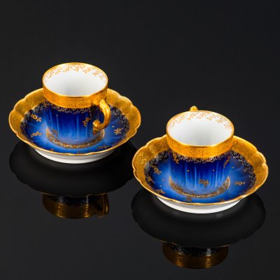 купить Набор "тет-а-тет", кофейные пары на две персоны, фарфор, крытье кобальтом, золочение, Haviland, Limoges France, Франция, 1910-1930 гг.