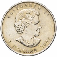 Купить Канада 5 долларов (dollars) 2007 "Кленовый лист"