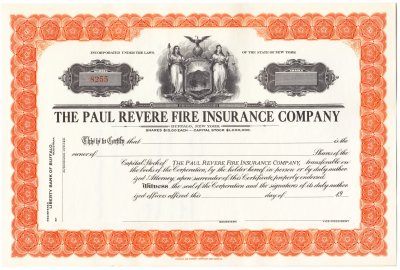 купить Акция США Paul Revere Fire Insurance Company (чистый бланк)