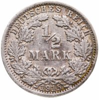 купить Германия 1/2 марки (mark) 1915 A знак монетного двора: "A" - Берлин