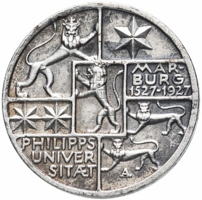 купить Германия 3 рейхсмарки (reichsmark) 1927 A 400 лет Марбургскому университету имени Филиппа