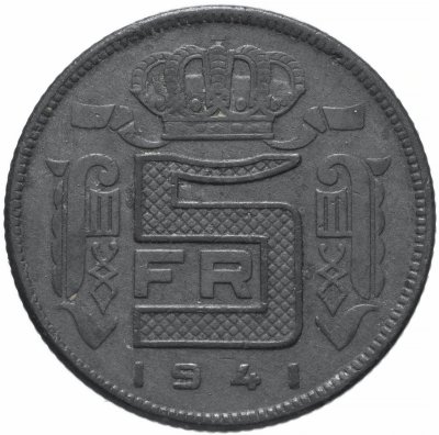 купить Бельгия 5 франков (francs) 1941 Надпись на голландском - 'DER BELGEN'