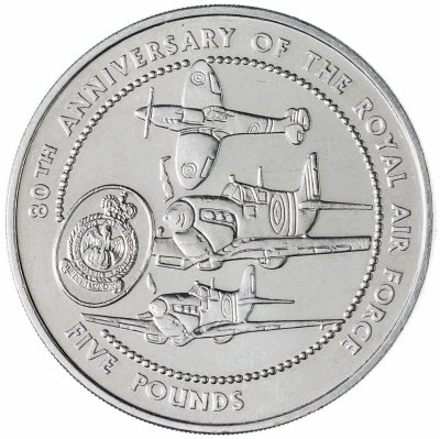 купить 5 фунтов (pounds) 1998 80 лет Королевским ВВС Гернси